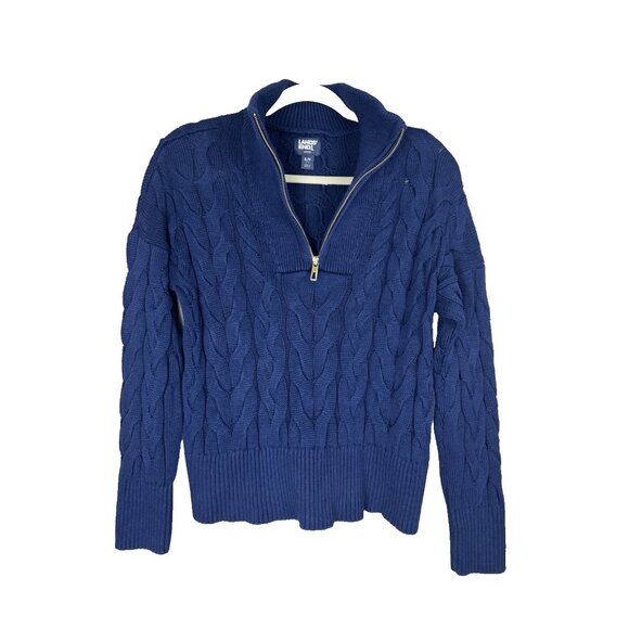 Lands End Women Small Blue Cable Knit 1/4 Zip Sweater Fisherman Cottagecore Prep - Picture 3 of 7